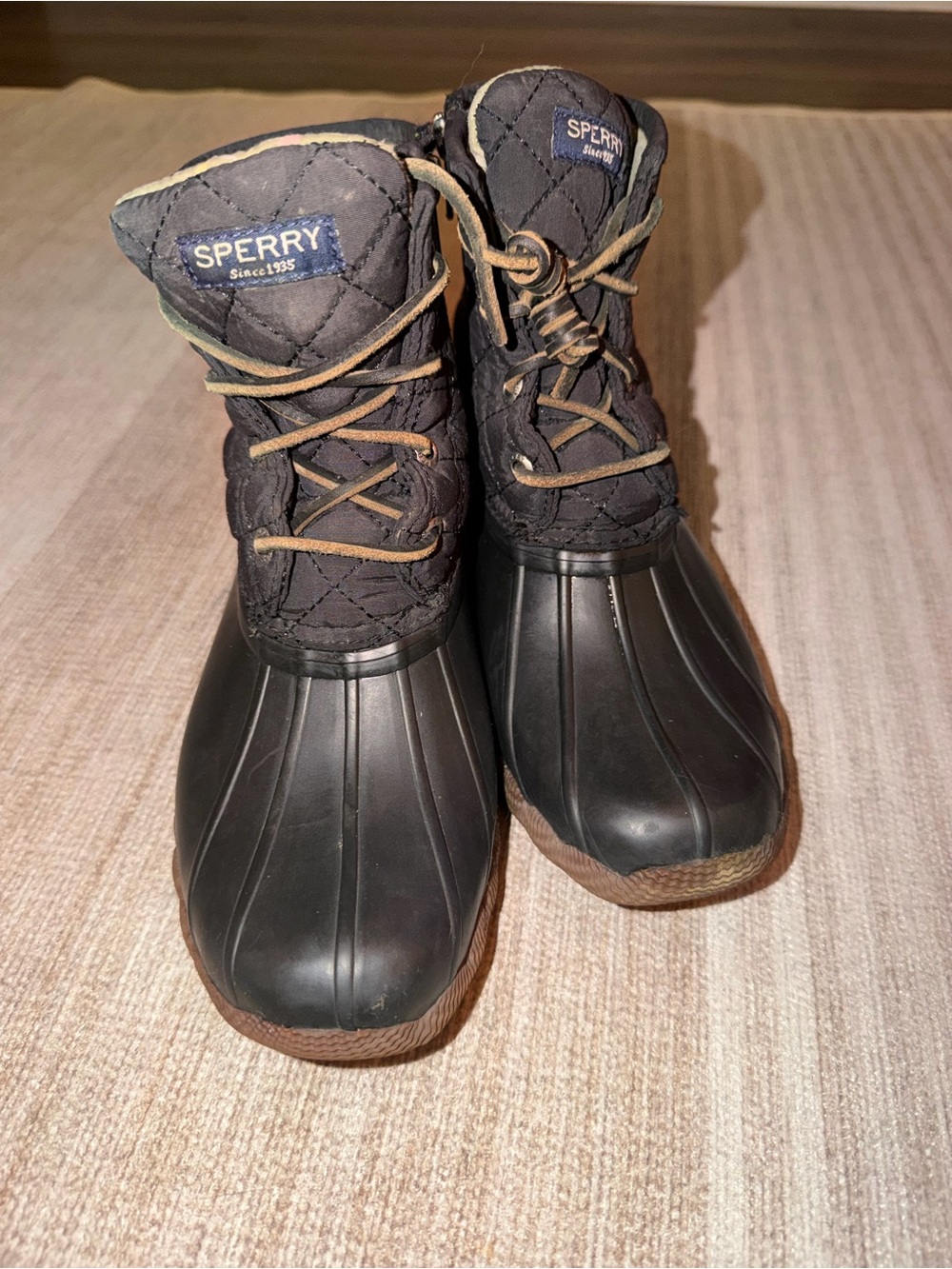 Sperry Black Quilted Lace-Up Duck Boots